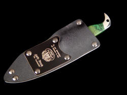 USAF Pararescue "Last Chance" tactical, CSAR knife, sheathed view. Knife has plenty of handle extension and hawk's bill from sheath for easy deployment