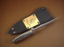 "Macha" PSD combat knife, spine edgework, filework detail. Deep filework helps with grip security