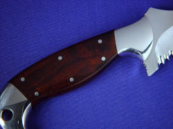 "Mercury" reverse side handle detail. Desert Ironwood handle bedded and bonded to tang, locked in with dovetails, secured with stainless steel pins