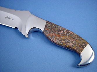 "Mercury Magnum" obverse side handle detail. Red Leopard Skin Jasper is tough, hard, durable and beautiuful