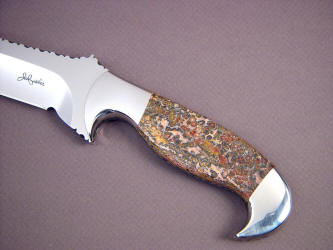 "Mercury Magnum" obverse side handle detail. Red Leopard Skin Jasper is tough, hard, durable and beautiuful