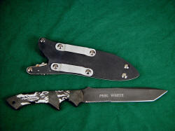"Minuteman" reverse side view. Knife blade is custom machine-engraved, belt loops are die formed high strength aluminum alloy