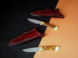 "Mirach" Pair of matching knives with African Sandalwood handles and brass fittings