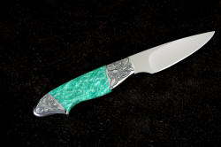 "Nihal" knife profile view. 3X magnfication shows every detail of this beautiful gemstone knife
