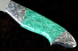 "Nihal" obverse side handle enlargement is five times the size of the knife, showing great detail and magnificent gemstone color