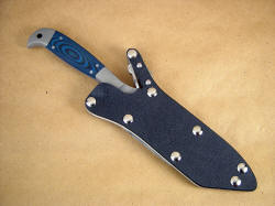 "PJLT" tactical knife, sheathed view. Knife is positively locked in waterproof sheath until needed.