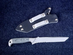 "PJLT" smokejumpers custom CSAR knife, reverse side view. Note removeable aluminum belt loops for various wear configurations