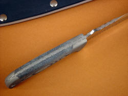 "PJLT" CSAR military tactical knife, spine edgework, filework detail