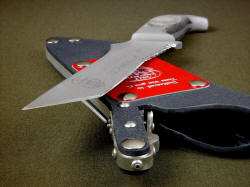 "PJST" point detail. A real combat CSAR knife, ready for duty