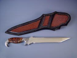 "Phobos" reverse side view. Note full panels of brown rayskin inlaid on rear of sheath, even in double-stitched belt loop