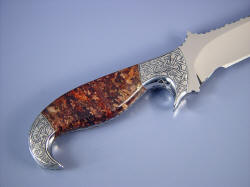 "Phobos" fine art knife, reverse side handle view. Handle is curvaceous, comfortable, and solid.