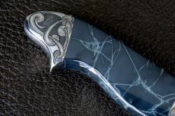 "Regulus" reverse side rear bolster engraving enlargement, 5X view. All surfaces are rounded, contoured and polished for smoothness