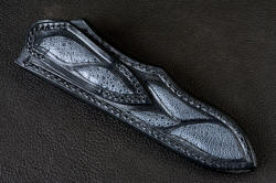 "Regulus" sheath back detail. Even belt loop is inlaid with exotic frog skin.