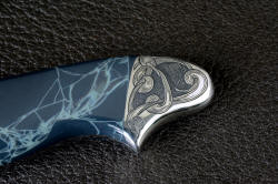 "Regulus" obverse side rear bolster engraving detail, 5x enlargement. 304 stainless steel is zero-care