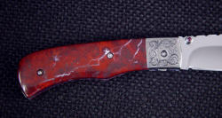 "Sadr" reverse side view. Note beautiful touch in Rhodolite Garnet thumb studs, hand cut and engraved.