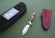 Jay Fisher's "Sandia" pattern knife, Circa 1985-1990, knife with sheath and aftermarket storage bag