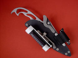 "Shahaz" sheathed view. Sheath accessories can be located in many different position and orientations around sheath. 