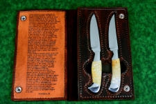 "Steak Knives" in case of engraved leather shoulder, Bison (American Buffalo)