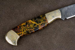 "Tarazed" reverse handle view. Pilbara Picasso jasper is a very tough, hard, and durable cryptocrystalline quartz, and will outlast the knife