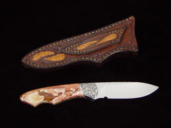 "Thuban" reverse side view. Note striking patterns in Jasper gemstone handle, shark skin inlays on sheath back and belt loop.