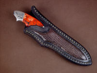 "Thuban" sheathed view. Sheath is elegant and clean, tight lizard scale pattern compliments handle and filework