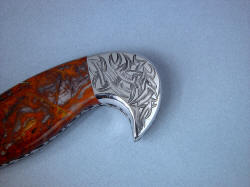 "Tribal" Helhor, obverse side rear bolster engraving detail. Pattern is created throughout piece, compliments the pattern of gemstone from Western Australia