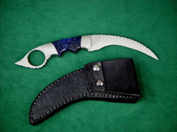 "Wardlow Kerambit" reverse side view. Note unique and specialized sheath made for inside pants wear while retained by belt pressure. 