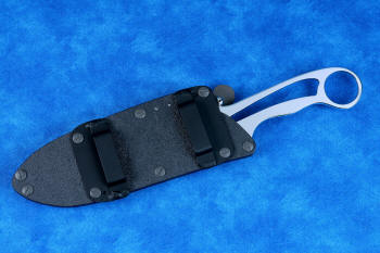 Xanthid dive knife shown with horizontal belt loop plates mounted in anodized high strength aluminum alloy