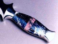 Covalite, Rhodonite with Franklinite mosaic gemstone knife handle on a full tang dagger