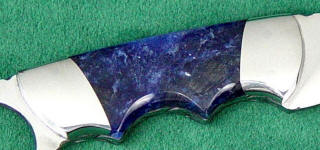 Sodalite gemstone on custom knife handle 