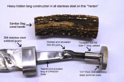 "Yarden" annotated hidden tang construction in stainless steel