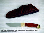"Izar" fine handmade working knife in M2 tool steel blade, brass fittings, Paduk hardwood handle, hand-tooled crossdraw knife sheath