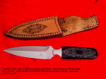 Fine Handmade Engraved Offset Dagger: "The Kid" Stainless, Engraved Petrified Palm wood Gemstone, Engraved Leather Sheath