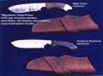 Custom Camp and Field Knives, large drop point gemstone and exotic wood handled field knives, etched with wildlife