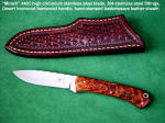 "Mirach" fine custom working knife: 440C SS, Desert Ironwood Handle, Basketweave hand-tooled leather sheath
