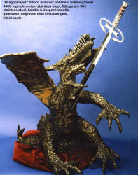 "Dragonslayer" represents a cure for cancer, slaying the black dragon of cancer. Sword is modified caduceus
