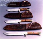 "Rocky Mountain" camp, chef's, cook's, utility knife set in stainless steel, hardwoods, and leather