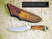 "Buckhorn" with full sheath, front face of sheath is hand-stamped and engraved and personalized