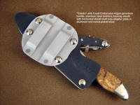 "Calisto" with horizontal belt loop adapter plate made of die-formed aluminum on a locking knife sheath
