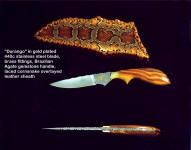 "Durango" gold plated knife blade, Brazillian Agate gemstone handle, Corn snake overlay on hand-laced leather sheath
