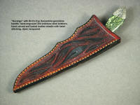 "Durango" in hand carved, stamped, and tooled knife sheath face, in dyed leather shoulder, hand-stitched