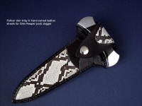 Python skin inlays in hand-carved leather sheath for push dagger Grim Reaper
