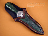"Little Venus" dagger with nephrite jade gemstone handle in green frog skin inlaid leather scabbard