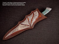 "Patriot" with Ruby in Zoisite handle in frog skin inlaid sheath of hand-carved leather shoulder