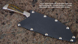 "Vega" chef's knife with Australian Tiger Iron gemstone handle in kydex slip sheath
