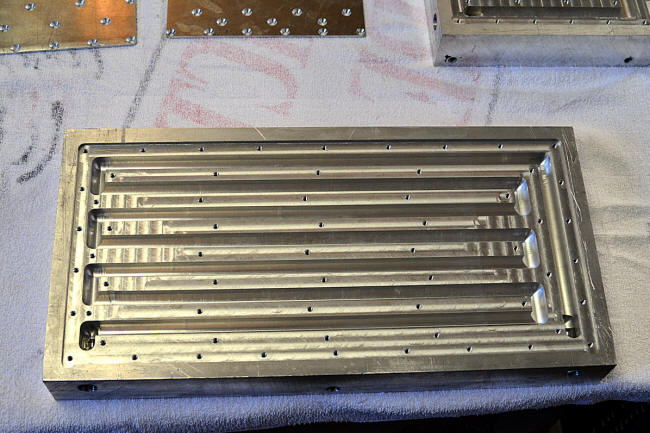 Completed milling of an aluminum contact block heat exchanger
