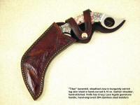 Sheath for Titan Kerambit: Ostrich Leg Skin inlaid in hand-tooled leather shoulder