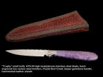 Purple Jasper Gemstone Handle, small or petite working knife, stainless steel, hand engraved, leather sheath