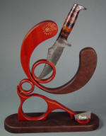 Bloodwood, Walnut custom knife stand, with brass pique work, articulating
