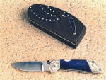 Walnut Custom Knife Case with Pique work, sodalite gemstone